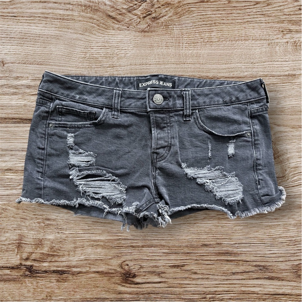 Express Black-Wash Distressed Jean Shorts